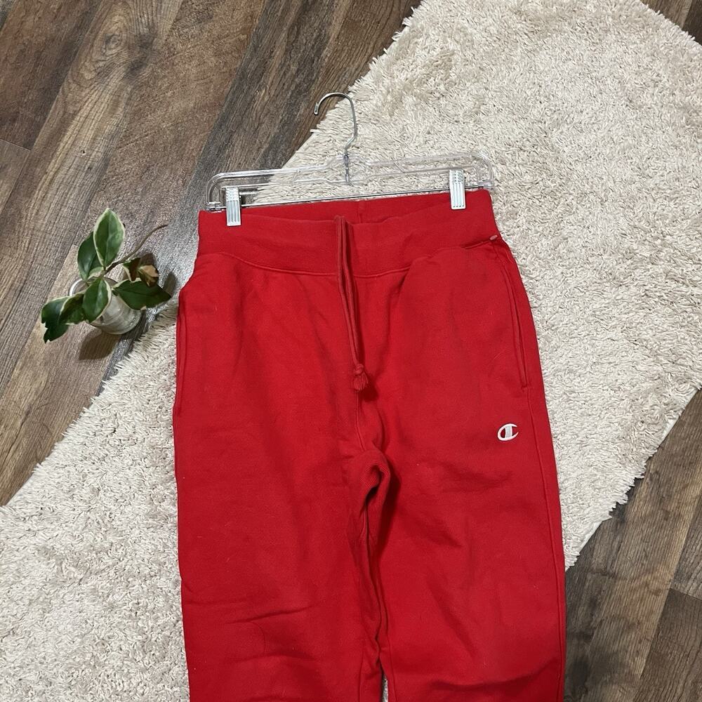 Vintage Champion Size Medium Reverse Weave Red Drawstring Jogger Sweatpants - Picture 3 of 9